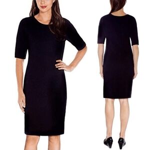 Mario Serrani Black Textured Knit Short Sleeve Minimalist Stretch Shift Dress XS